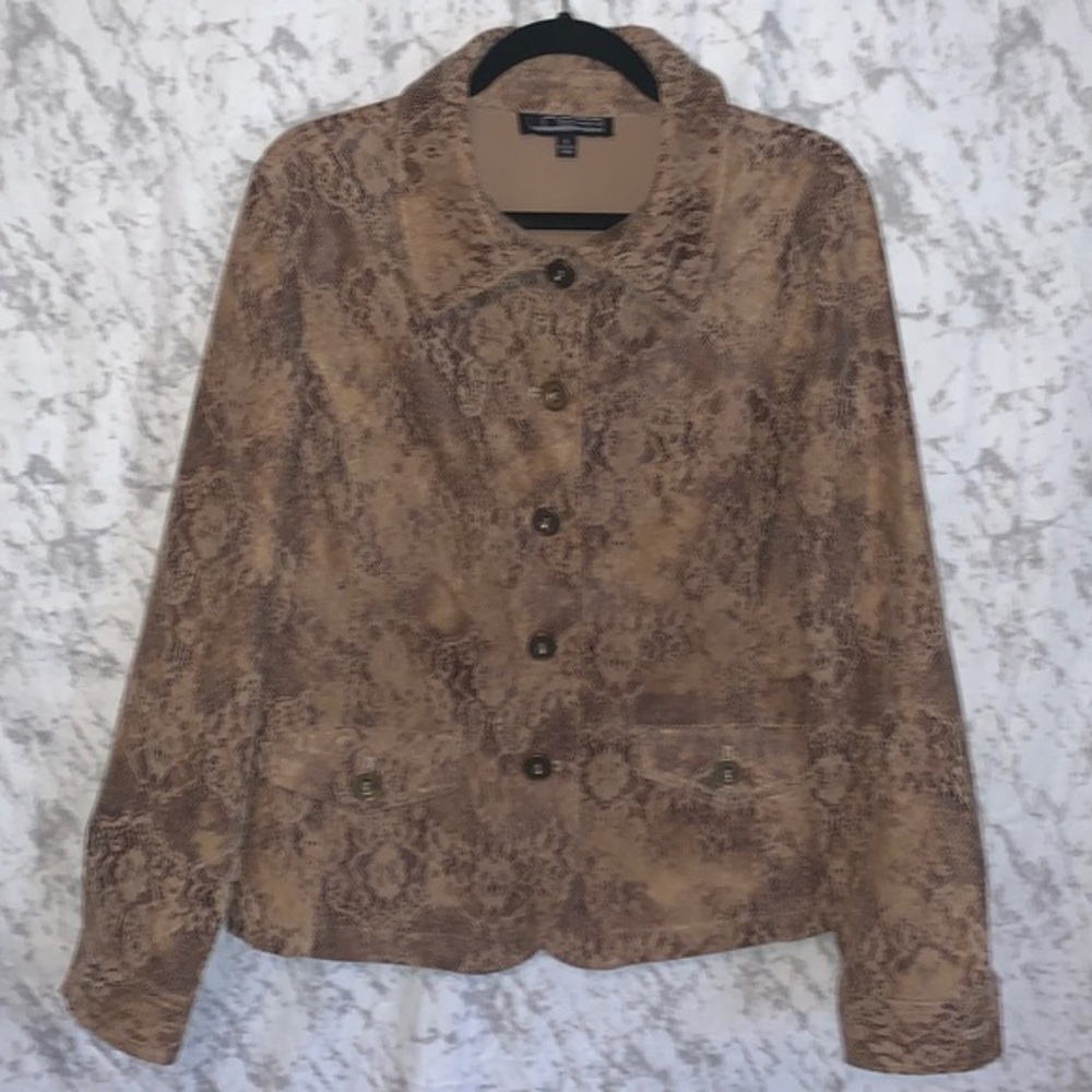 Linear Button Front Jacket Snakeskin Lace Print W… - image 2